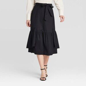 Who What Wear Mid-Rise Belted Seamed MIDI Skirt Black Size 2 New
